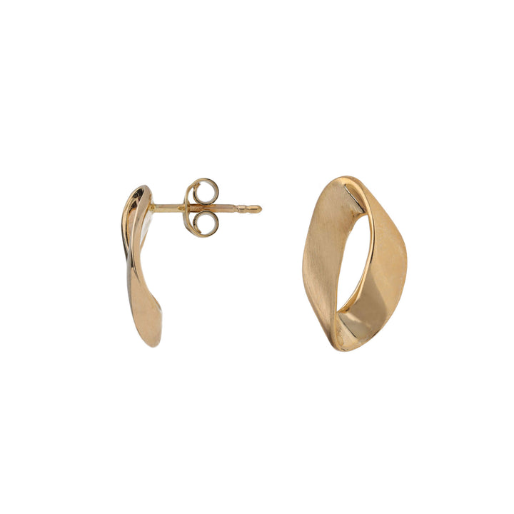 Brushed Twisted Ribbon 9ct Yellow Gold Stud Earrings - Michael Jones Jeweller