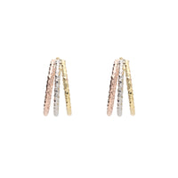 Textured Three Strand Mixed 9ct Metal Hoop Earrings - Michael Jones Jeweller
