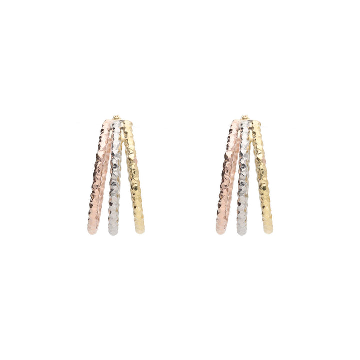 Textured Three Strand Mixed 9ct Metal Hoop Earrings - Michael Jones Jeweller