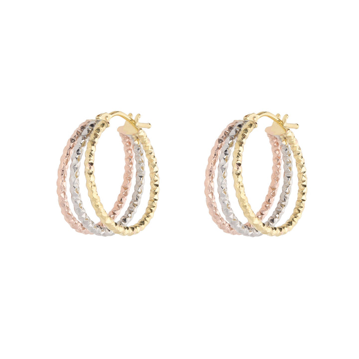 Textured Three Strand Mixed 9ct Metal Hoop Earrings - Michael Jones Jeweller