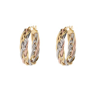 Oval Lattice 9ct Yellow White and Rose Gold Hoop Earrings - Michael Jones Jeweller