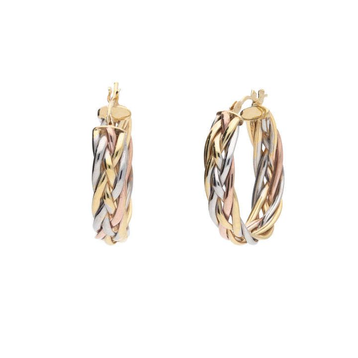 Oval Lattice 9ct Yellow White and Rose Gold Hoop Earrings - Michael Jones Jeweller