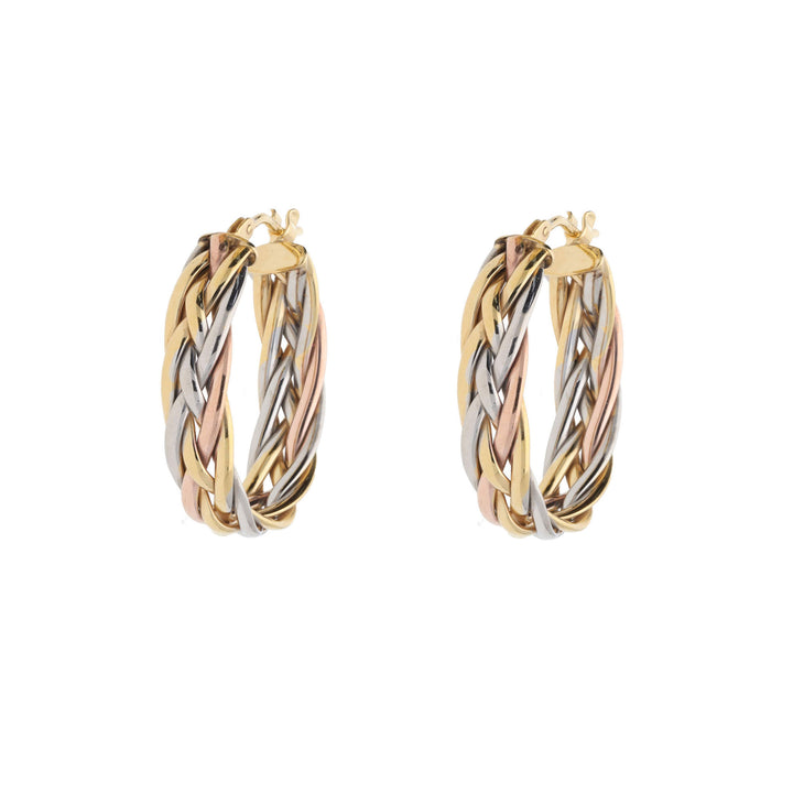 Oval Lattice 9ct Yellow White and Rose Gold Hoop Earrings - Michael Jones Jeweller