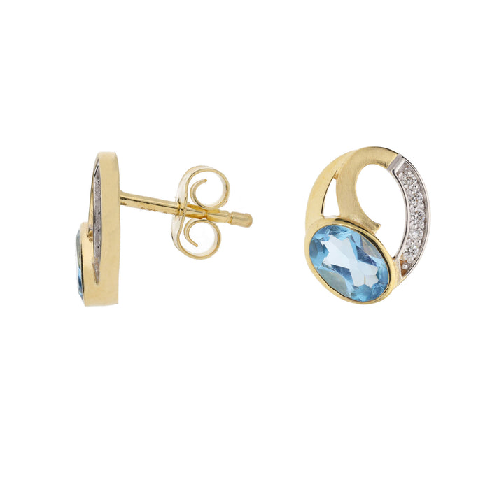 Blue Topaz and Diamond Oval 9ct Yellow Gold Stud Earrings