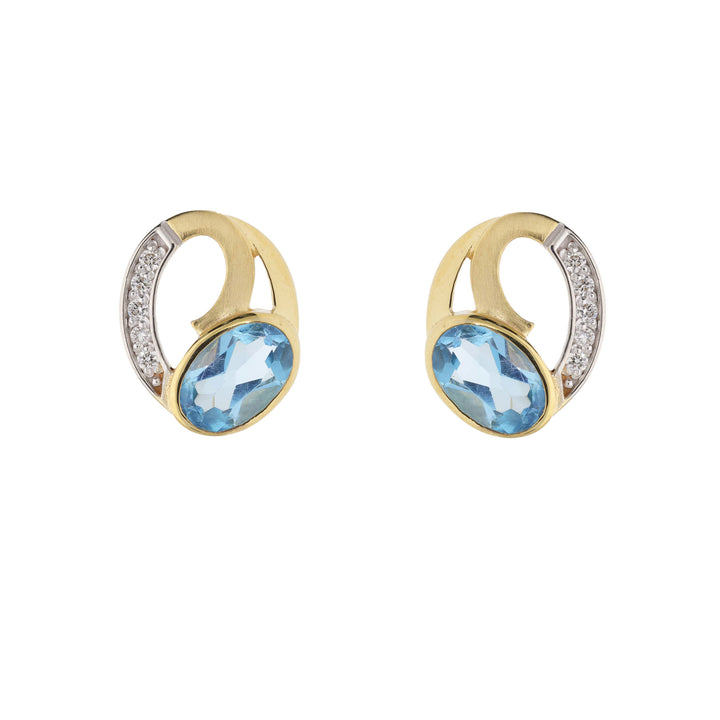 Blue Topaz and Diamond Oval 9ct Yellow Gold Stud Earrings