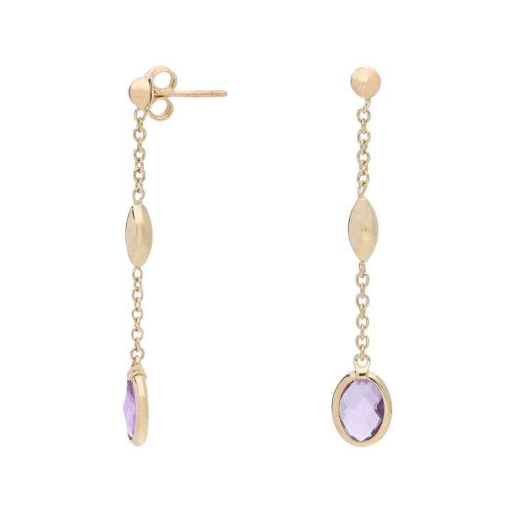 Amethyst 9ct Yellow Gold Drop Earrings - Michael Jones Jeweller