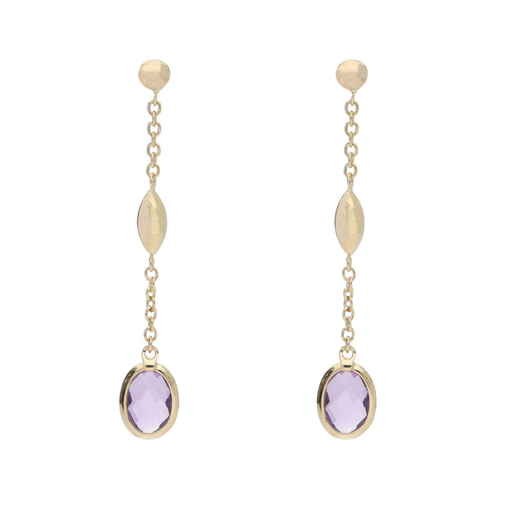 Amethyst 9ct Yellow Gold Drop Earrings - Michael Jones Jeweller