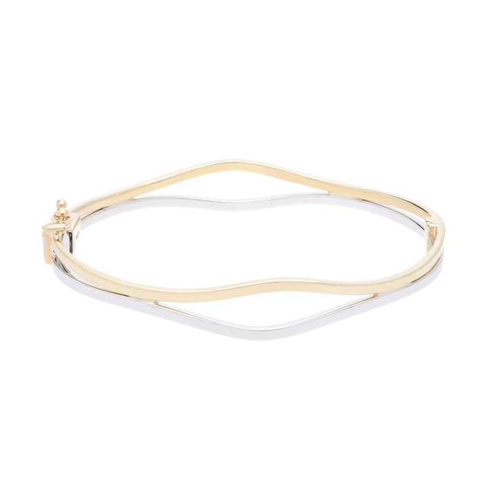 Wave 9ct Yellow and White Gold Bangle