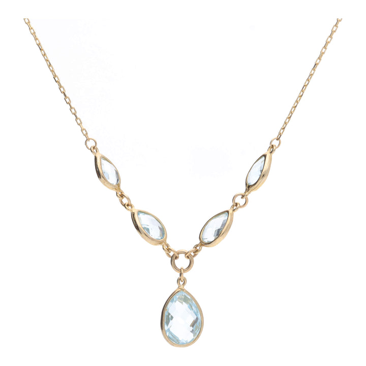 Blue Topaz Teardrop 9ct Yellow Gold Drop Necklet - Michael Jones Jeweller