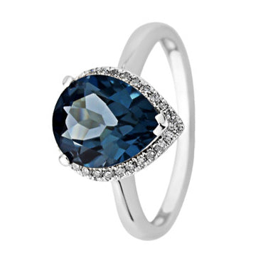 London Blue Topaz and Diamond 9ct White Gold Ring