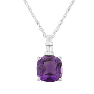 Amethyst and Diamond 9ct White Gold Pendant Necklace