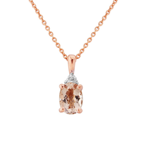 Morganite and Diamond 9ct Rose Gold Pendant