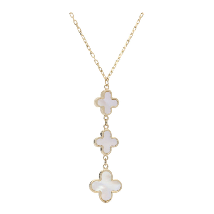 Mother of Pearl Trio of Flowers 9ct Yellow Gold Necklace - Michael Jones Jeweller