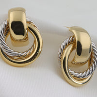 Entwined Doorknocker 9ct Yellow and White Gold Half Hoop Earrings