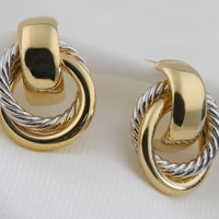Entwined Doorknocker 9ct Yellow and White Gold Half Hoop Earrings - Michael Jones Jeweller