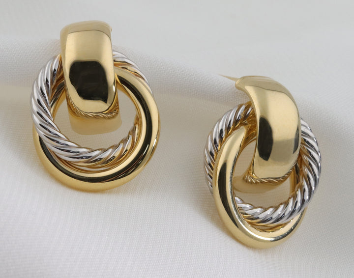 Entwined Doorknocker 9ct Yellow and White Gold Half Hoop Earrings