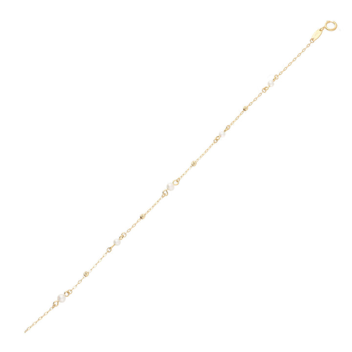Freshwater Pearl Trace Chain Station 9ct Yellow Gold Bracelet - Michael Jones Jeweller
