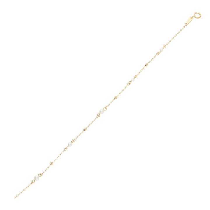 Freshwater Pearl Trace Chain Station 9ct Yellow Gold Bracelet
