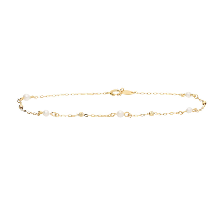 Freshwater Pearl Trace Chain Station 9ct Yellow Gold Bracelet - Michael Jones Jeweller