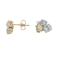 Diamond and Multistone Cluster 9ct Yellow Gold Stud Earrings - Michael Jones Jeweller
