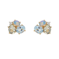 Diamond and Multistone Cluster 9ct Yellow Gold Stud Earrings - Michael Jones Jeweller