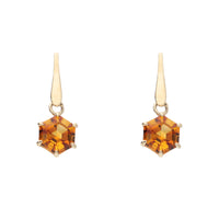 Citrine Hexagonal 9ct Yellow Gold Drop Earrings