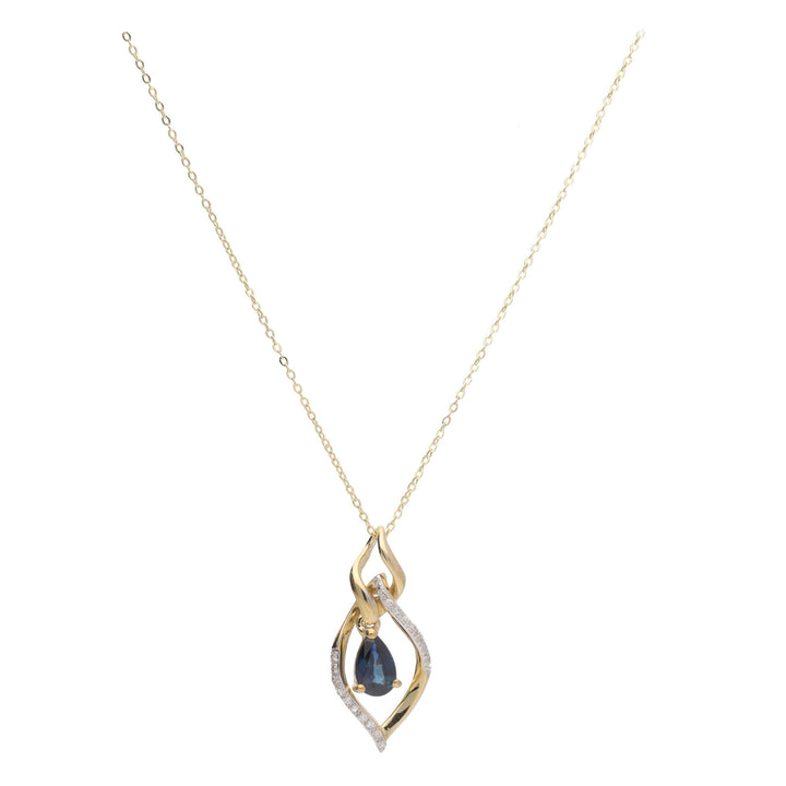 Sapphire and Diamond Open Marquise 9ct Yellow Gold Pendant - Michael Jones Jeweller
