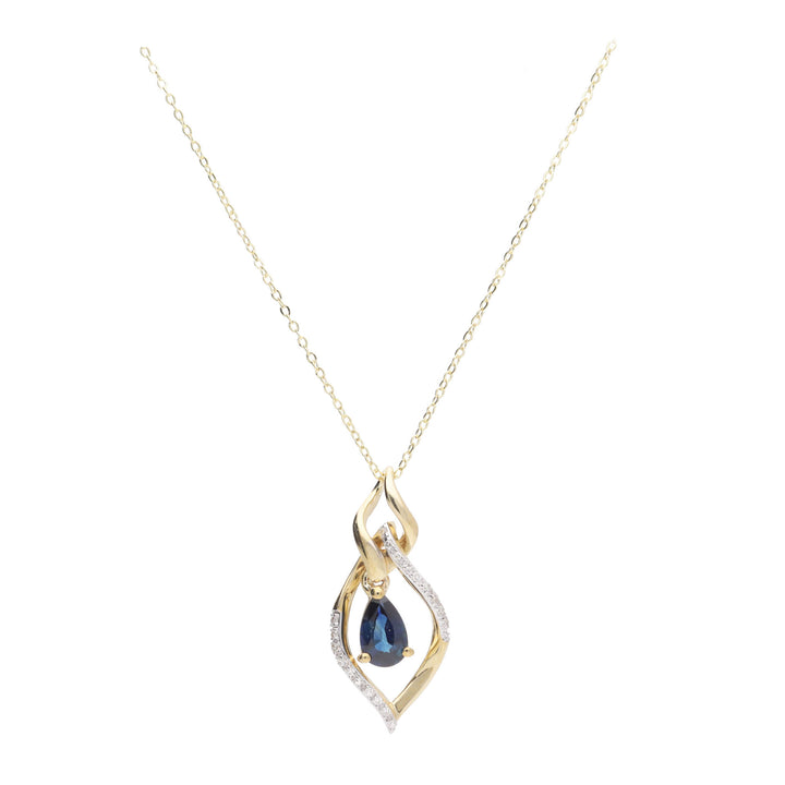 Sapphire and Diamond Open Marquise 9ct Yellow Gold Pendant - Michael Jones Jeweller