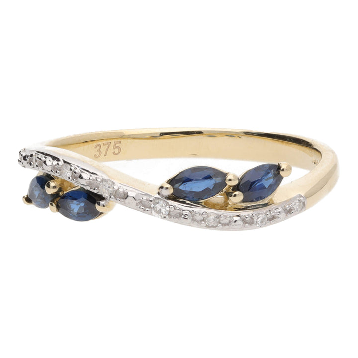 Marquise Sapphire and Diamond 9ct Yellow Gold Ring