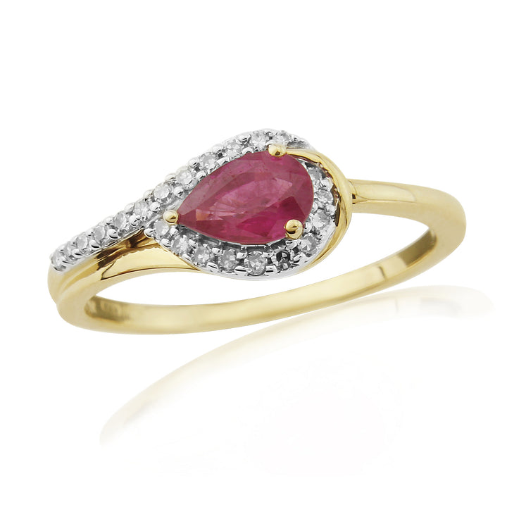 Pear Shaped Ruby and Diamond 9ct Yellow Gold Cluster Ring - Michael Jones Jeweller