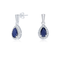 Sapphire and Diamond 9ct White Gold Drop Earrings - Michael Jones Jeweller