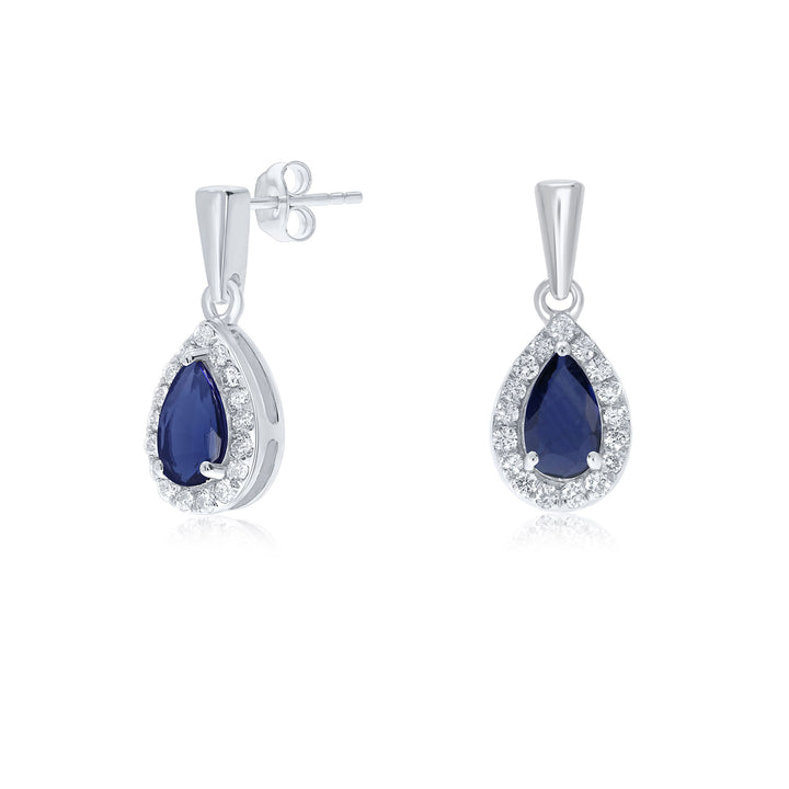 Sapphire and Diamond 9ct White Gold Drop Earrings - Michael Jones Jeweller