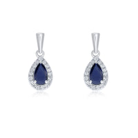Sapphire and Diamond 9ct White Gold Drop Earrings - Michael Jones Jeweller