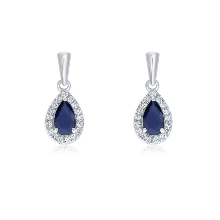Sapphire and Diamond 9ct White Gold Drop Earrings - Michael Jones Jeweller