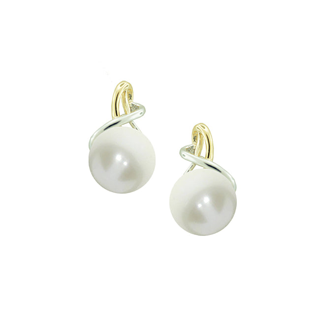 Amore Freshwater Pearl 9ct Yellow and White Gold Twisted Earrings