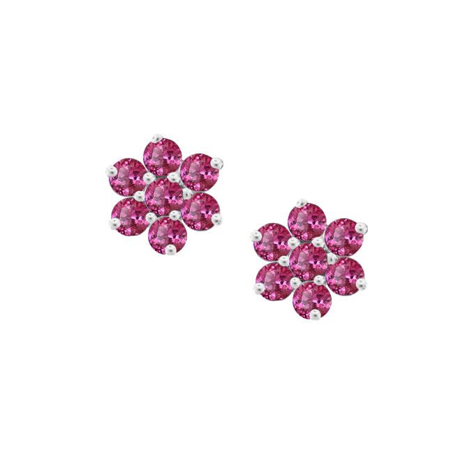 Amore Pink Sapphire 9ct White Gold Cluster Stud Earrings