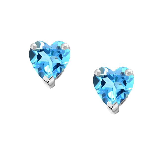 Amore Blue Topaz 9ct White Gold Heart Stud Earrings