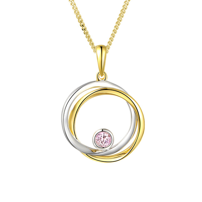Amore Pink Sapphire Double Circle 9ct Yellow and White Gold Pendant