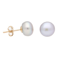 Grey Freshwater 8mm Pearl 9ct Yellow Gold Earrings - Michael Jones Jeweller