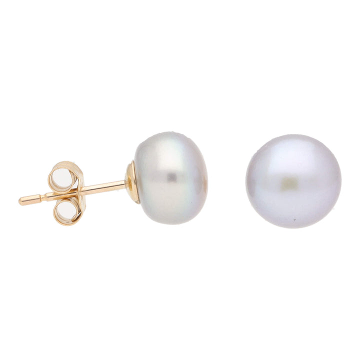 Grey Freshwater 8mm Pearl 9ct Yellow Gold Earrings - Michael Jones Jeweller