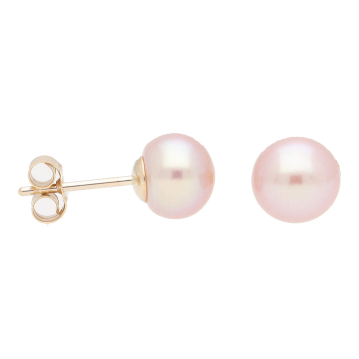 Pink Freshwater 7mm Pearl 9ct Yellow Gold Earrings