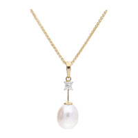 Freshwater Pearl and Diamond 9ct Yellow Gold Drop Pendant - Michael Jones Jeweller