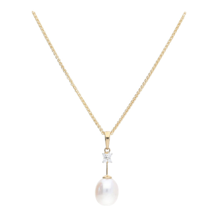 Freshwater Pearl and Diamond 9ct Yellow Gold Drop Pendant - Michael Jones Jeweller