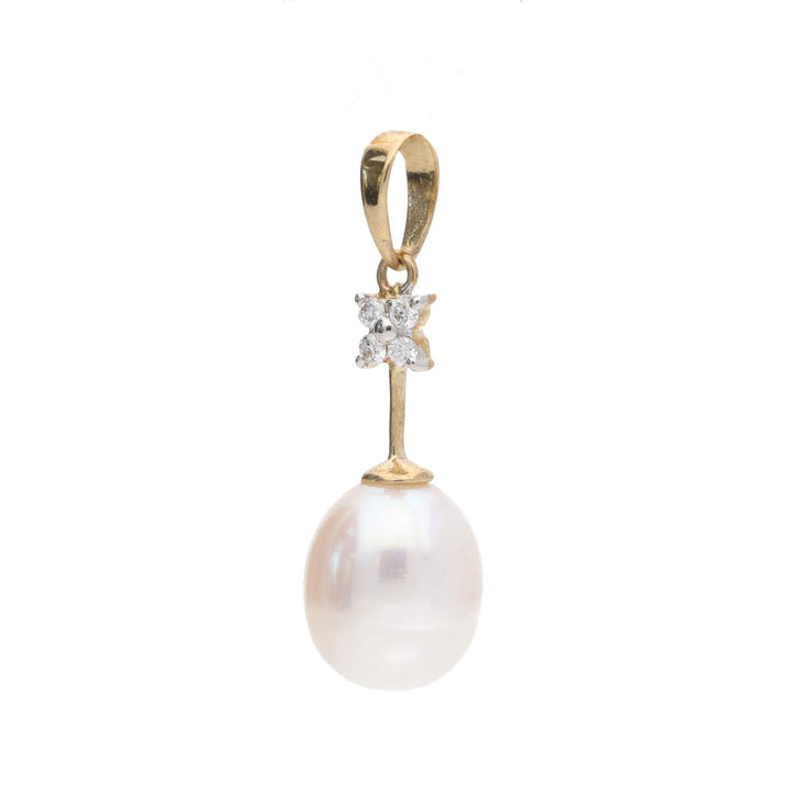 Freshwater Pearl and Diamond 9ct Yellow Gold Drop Pendant - Michael Jones Jeweller