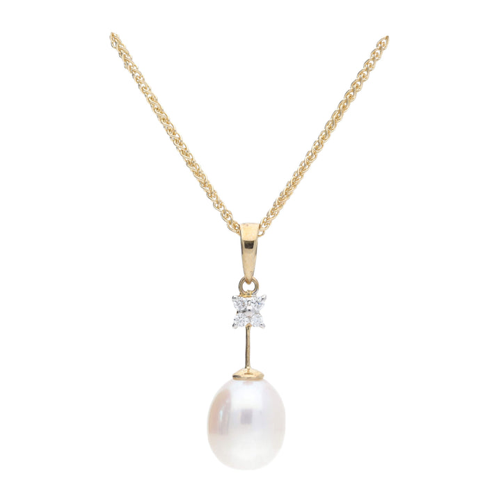 Freshwater Pearl and Diamond 9ct Yellow Gold Drop Pendant - Michael Jones Jeweller