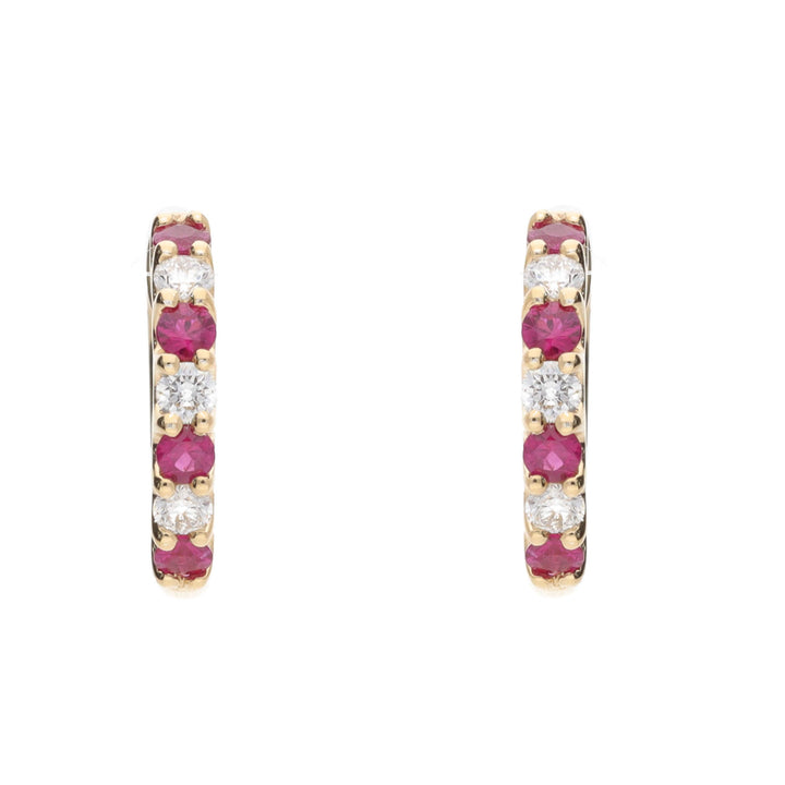 Ruby and Diamond 18ct Yellow Gold Hoop Earrings - Michael Jones Jeweller