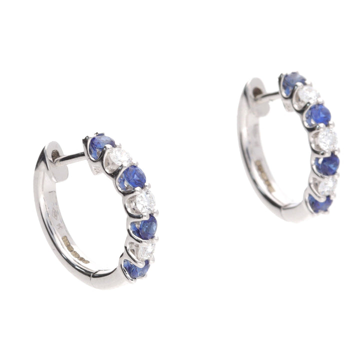 Sapphire and Diamond 18ct White Gold Hoop Earrings - Michael Jones Jeweller