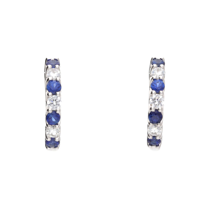 Sapphire and Diamond 18ct White Gold Hoop Earrings - Michael Jones Jeweller