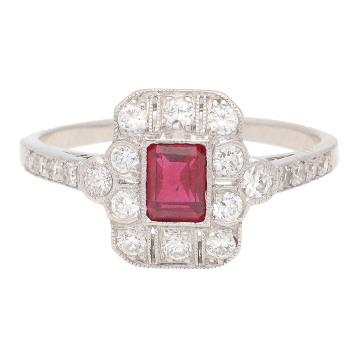 Pre-Owned Ruby and Diamond Rectangular Cluster Ring - Michael Jones Jeweller