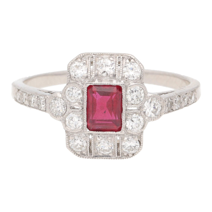 Pre-Owned Ruby and Diamond Rectangular Cluster Ring